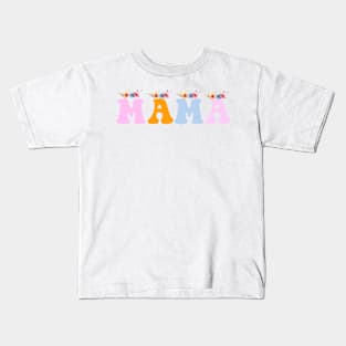 Mama, mothers day groovy and watercolor floral design Kids T-Shirt